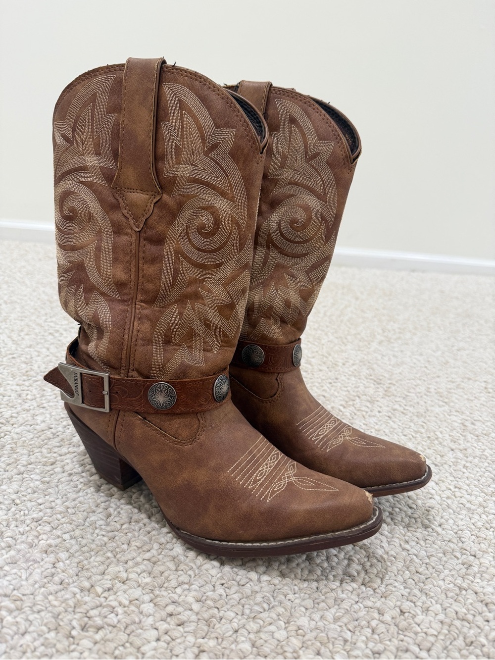 Durango Crush Flag Accessory Snip Toe Mid Calf Western Boots Brown Women’s 7